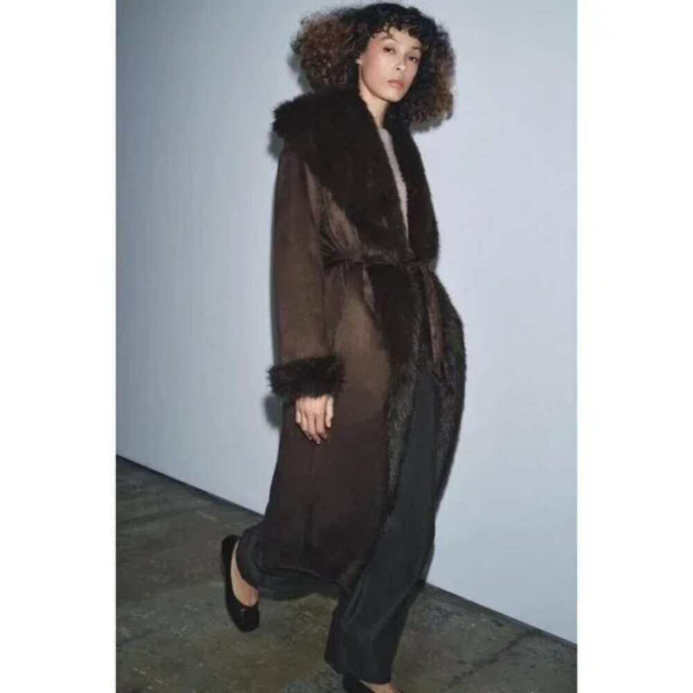 ZARA BELTED FAUX FUR COAT ZW COLLECTION - Picture 2 of 9